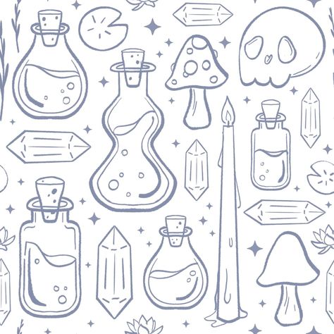 Potions master 🔮🌿🌟 I love love love how this simple pattern turned out it would be perfect for some spooky decor #surfacepatterndesign #illustration #pastel #spookyart #spookyvibes #spookycute Witchy Doodles, Doodles Simple, I Love Love, Spooky Decor, Zen Doodle, Witchy Vibes, Love Love Love, Love Love, Surface Pattern Design