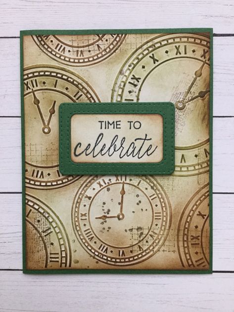 Retirement Cards Handmade, Masculine Cards Handmade, Clock Card, Embossed Background, Homemade Birthday Cards, Masculine Birthday Cards, Bday Cards, Birthday Cards For Men, Embossed Cards