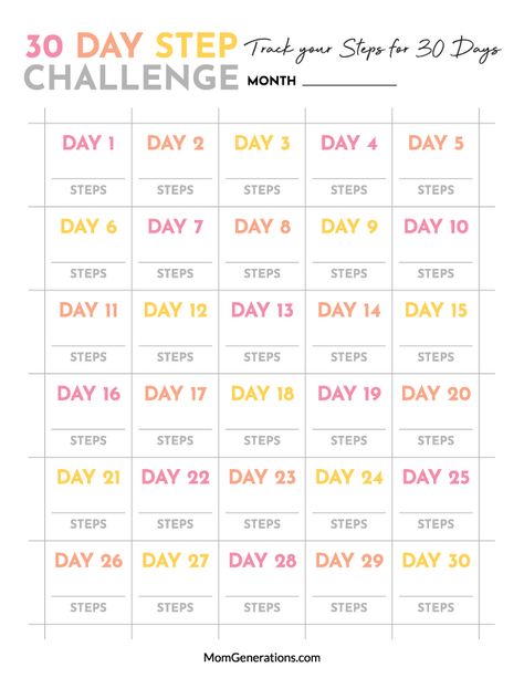 30 Day Walking Challenge 30 Day Steps Challenge, 31 Day Walking Challenge, Step Challenge Ideas, Walking Steps Challenge, Step Count Challenge, Walking Chart Printable, 30 Day Walking Challenge Printable, 30 Day Walking Challenge For Beginners, Blank 30 Day Challenge Template