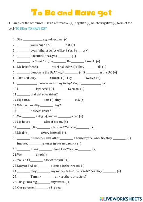 Have Got Worksheet, Present Simple Tense, Verb To Be, English Grammar Exercises, Grammar Exercises, English Exercises, Basic English, English Language Teaching, Good Student