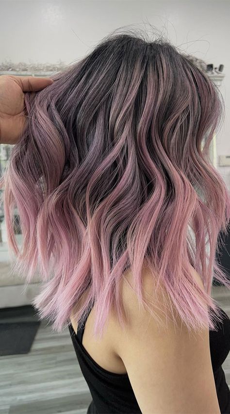 balayage hair color, balayage hair dark, balayage hair blonde, blonde balayage hair, balayage hair brown, balayage hair vs highlights, balayage hair blonde, balayage hair color ideas, brunette balayage ideas Pastel Pink Hair Balayage, Smokey Pink Hair Color, Blonde And Purple Balayage, Purple Balayage Blonde, Dark Pastel Hair, Shadow Root Red Hair, Dusty Pink Balayage, Fashion Color Balayage, Subtle Colored Hair