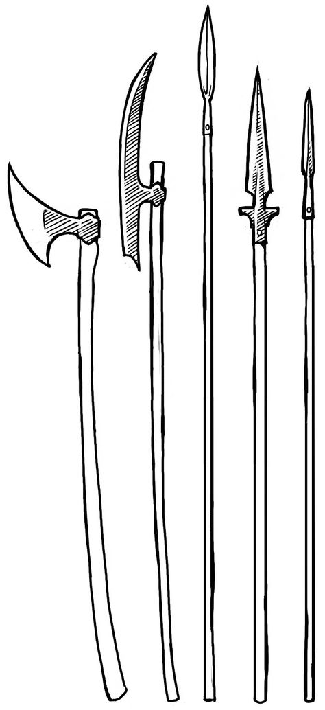 Viking pole weapons, dane axe, Atgeir, spear, winged spear, (trowing) spear. Viking Spear Tattoo, Halberd Tattoo, Spear Sketch, Spear Drawing Reference, Spear Tattoos, Spear Designs Art, Spear Tattoo Design, Spear Reference, Spear Drawing