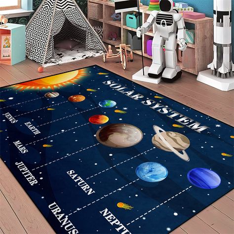 Boys Space Theme Bedroom Walmart, Rocket Room Space Theme, Rocket Ship Room Space Theme, Space Themed Bedroom Boys Artwork, Space Mural Kids Room Bed Bath & Beyond, Space Rugs, Space Themed Bedroom, Garage Entry, Sleeping Room