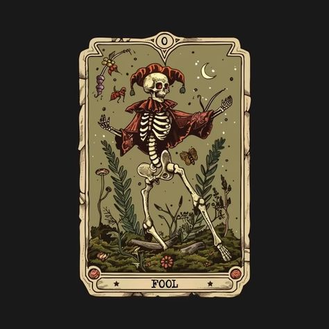 Tarot card fool skeleton - Tarot - T-Shirt | TeePublic Tarot Cards The Fool Art, The Fool Illustration, The Fool Tarot Card Aesthetic, The Fool Skeleton, The Fool Aesthetic, Tarot Card Fool, The Fool Tarot Card Art, Skeleton Tarot Cards, Tarot Card The Fool