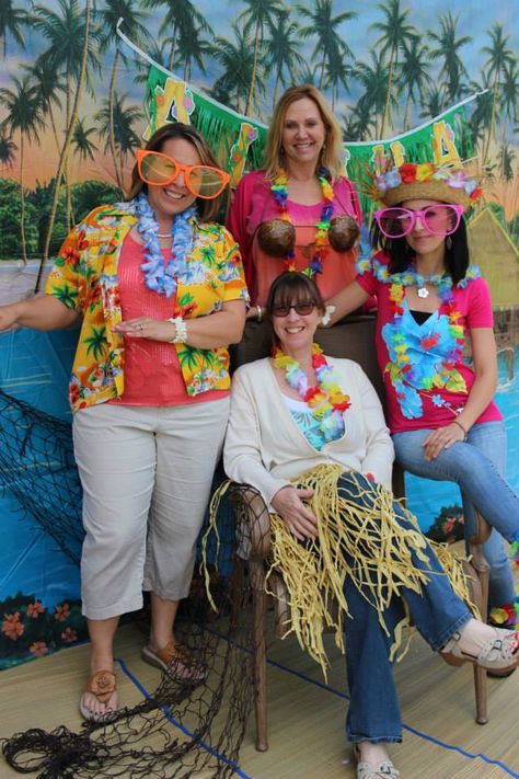 Photo booth from the 2013-2014 Hawaiian Luau themed Teacher Appreciation Lunch at Kirk. www.KirkSchool.org Hawaiian Student Section, Teacher Appreciation Week Hawaiian Theme, Spirt Week Hawaiian Day, Last Day Of School Luau Party, Tiki Riffic Teacher Appreciation, Cna Week, Teacher Appreciation Lunch, Luau Dance, Teacher Appreciation Luncheon