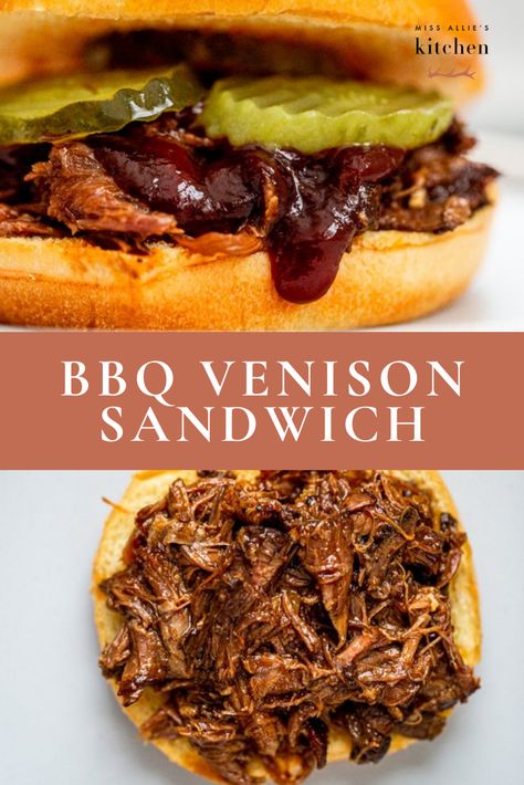 Venison Pulled Pork, Barbecue Venison Crock Pot, Bbq Deer Meat Crock Pot, Recipes For Venison Burger, Shredded Venison Sandwiches, Dinner Ideas Deer Meat, Venison Chuck Roast Recipes, Pulled Venison Sandwiches, Venison Steak Sandwiches