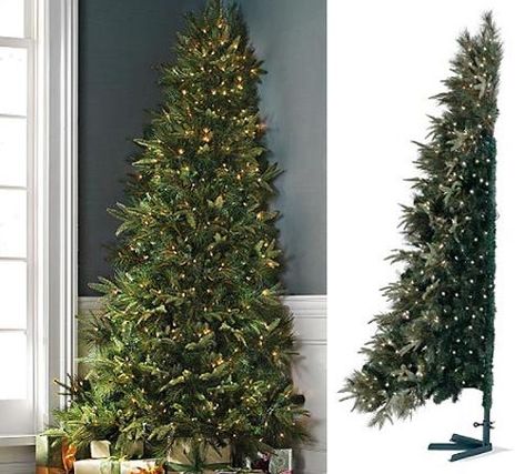 If you want a big tree and don't have a lot of room try this corner tree, it saves space. Space Saving Christmas Tree, Corner Christmas Tree, Half Christmas Tree, Season Decorations, Wall Christmas Tree, Holiday Trees, Dekor Diy, Real Christmas Tree, Xmas Deco