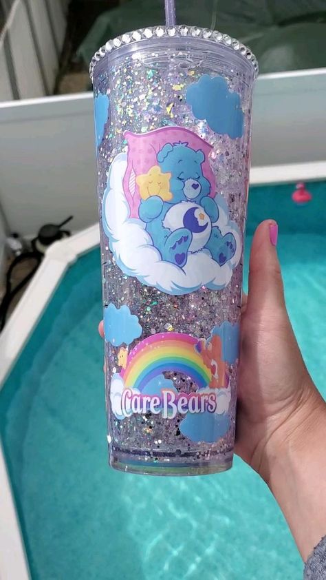 CareBears Snowglobe Tumbler | Starbucks diy, Custom tumbler cups, Diy cups Starbucks Glitter Cup, Starbucks Cup Design, Starbucks Cup Art, Tumblr Cup, Tumbler Cups Personalized, Fancy Cup, Care Bear Birthday, Snowglobe Tumbler, Tumbler Starbucks