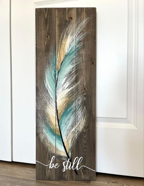 Feather Painting Ideas, Feather Art Projects, Hall Painting, Feather Artwork, Wood Burning Patterns Stencil, Garden Fence Art, Painting Flowers Tutorial, Painted Driftwood, Acrylic Art Projects