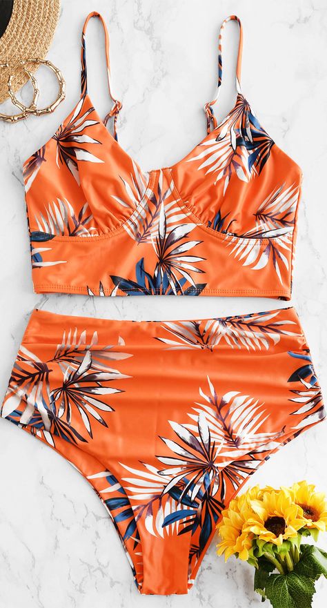 Orange Swimsuit Outfit, Swimwear Prints, Swimsuit Outfit, Diy Swimsuit, Mens Bathing Suits, Leaf Decoration, Orange Swimsuit, Trendy Swimsuits