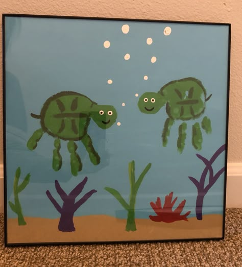 Turtle handprint art Turtle Handprint Art, Turtle Handprint, Hand Print Crafts For Kids, Sea Turtle Craft, Hand Print Crafts, Hand Print Art, Under The Sea Crafts, Art Crafts For Kids, Print Crafts