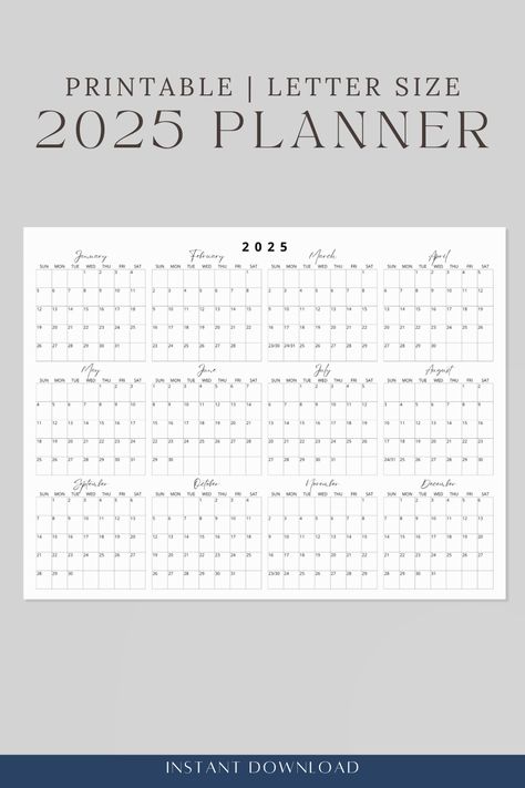 Our 2025 Year-at-a-Glance Calendar is perfect for staying organized and focused throughout the year. With a clean classic design, this calendar is both functional and stylish. 🗓️

✔️ Printable – Download instantly and print at home!
✔️ Designed to fit US Letter size (8.5x11 inches)

#2025Calendar #PrintableCalendar #USLetterSize #MinimalDesign #PlannerAddict #StayOrganized Daycare Office, Year At A Glance Calendar, At A Glance Calendar, Annual Planner, Year At A Glance, Annual Calendar, 2025 Year, Printable Calendars, Agenda Planner