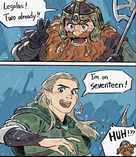 Legolas And Gimli, Lotr Funny, Hobbit Art, Arte Nerd, Lotr Art, Tolkien Art, Jrr Tolkien, Legolas, Gandalf