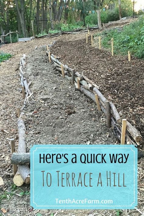 Oftentimes we're challenged with less-than-ideal landscapes. Here's a solution to stop erosion on a hillside and create an easily-navigable garden. Landscape Edging Stone, Terraced Landscaping, Landscaping On A Hill, Hillside Garden, Sloped Backyard, Hillside Landscaping, Sloped Garden, Permaculture Design, Landscape Edging