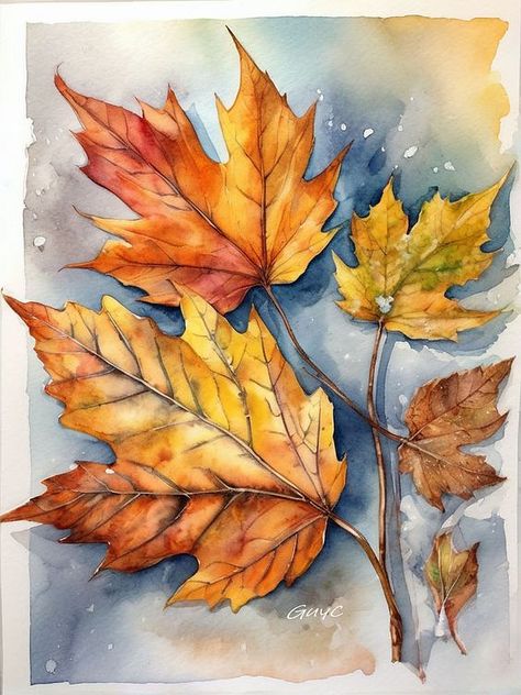 Maple Leaf Drawing, Food Art Painting, Fall Clip Art, Autumn Leaves Art, Abstract Watercolor Landscape, Ice Art, Autumn Paper, Latest Series, Watercolor Tree