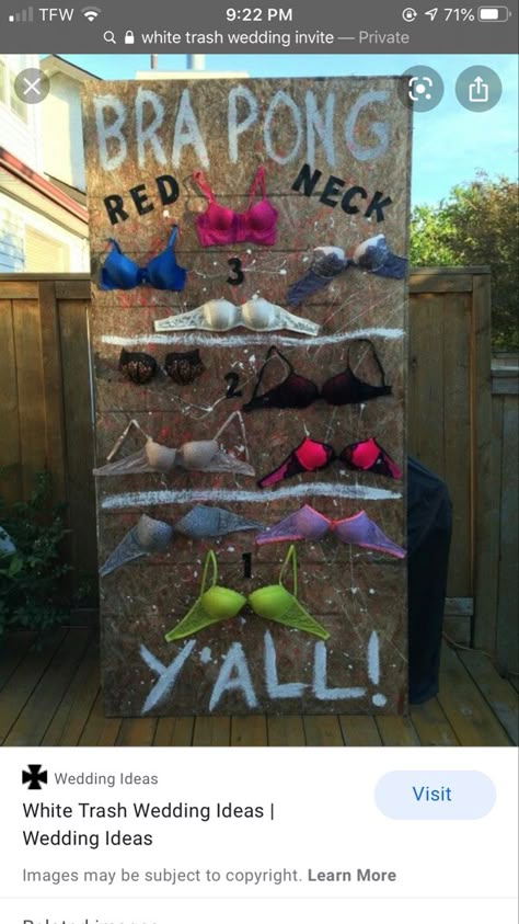 White Trash Party Costume, White Trash Wedding, Bra Pong, Trailer Trash Party, Hillbilly Party, White Trash Bash, White Trash Party, Trash Party, Funny Party Games