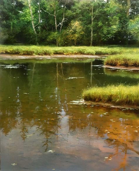 Renato Muccillo, “Crystalline Cove,” oil on panel, 20 x 24 inches Renato Muccillo, Classical Realism, Paintings Landscape, Hyper Realistic Paintings, Water Reflections, Realistic Paintings, Summer Sky, Evening Sky, Landscape Artist