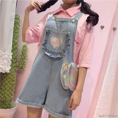 Cute Korean Fashion, Embroidered Jumper, Kawaii Fashion Outfits, Loose Jeans, Kawaii Clothes, Jeans Jumpsuit, Retro Outfits, Kawaii Fashion, Cute Fashion