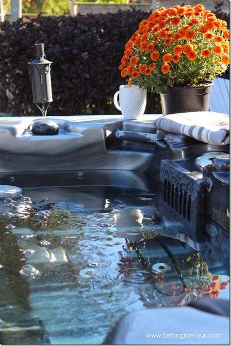 Our hot tub at Setting for Four Fall Home Tour, Interior Decorating Ideas, Fall Decor Ideas, Spa Hot Tubs, Fall Home, Home Tour, Autumn Home, House Tours, Hot Tub