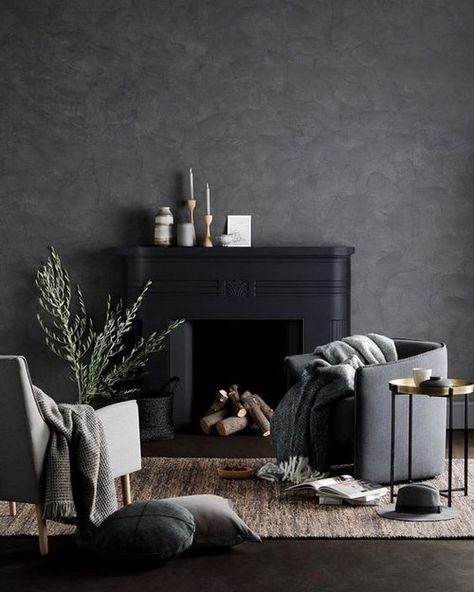 Upcoming Interior Design Trends, Empty Fireplace Ideas, Grey Feature Wall, Blue Feature Wall, Textured Feature Wall, Black Feature Wall, Feature Wall Living Room, Feature Wall Bedroom, Dark Wall