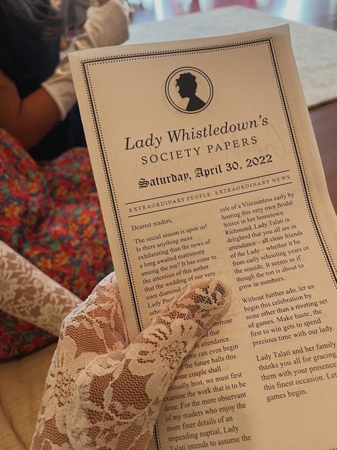 Lady Wishtledown Letter, Lady Whistledown Invitation, Lady Whistledown Society Paper Template, Whistledown Paper, Bridgerton Aesthetic Party, Lady Whistledown Society Paper, Bridgeton Theme, Bridgerton Bridal Shower Ideas, Bridal Shower Aesthetic