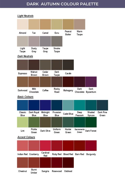 Dark Autumn Skin Color Palette, Warm Dark Autumn Color Palette, Dark Autumn Color Palette Clothes, Dark Autumn Clothing Palette, Dark Autumn Mens Fashion, Deep Autumn Hourglass Outfits, Deep Autumn Blue Palette, Autumn Winter Colour Palette, Deep Autumn Color Palette Clothes