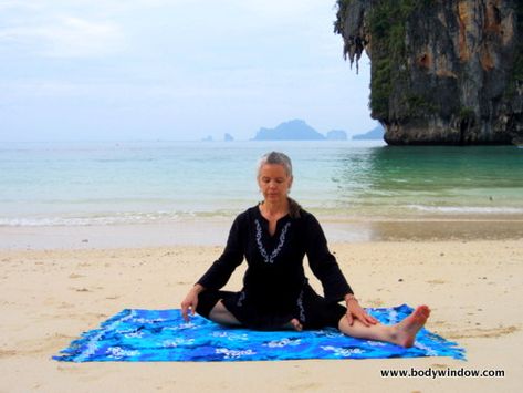 The starting position for Yin Yoga's Lateral Half-Dragonfly Pose. Photo taken on Pranang Beach, Railay, Thailand. See www.bodywindow.com/lateral-half-drogonfly-pose.html. Yoga Pigeon Pose, Sleeping Swan, Railay Thailand, Sphinx Pose, Dragonfly Pose, Back Release, Psoas Release, Yin Yoga Poses, Butterfly Pose