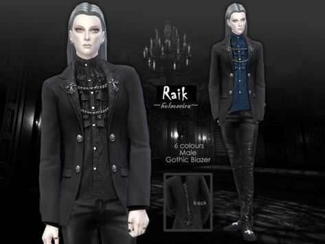 RAIK gothic male blazer. Style your vampire with the variations Found in TSR Category 'Sims 4 Male Everyday' The Sims 4 Pack, Goth Male, Sims 4 Cc Goth, Sims 4 Men Clothing, Sims 4 Male Clothes, Die Sims 4, Vampire Clothes, Sims Four, Sims4 Clothes