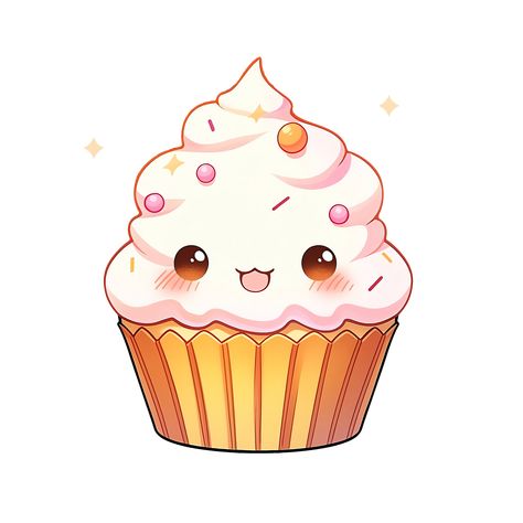 Cute Kawaii Cupcake Smiling Sticker Kawaii Deserts Drawings, Kawaii Cupcakes Drawing, Cupcake Illustration Cute, Cupcake Character Design, Kawaii Dessert Drawing, Cupcake Cartoon, Cute Dessert Drawings, Cupcake Doodle, Kawaii Cupcakes