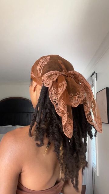 Silk Scarf On Locs, Scarf With Natural Hair, Bandana Locs Hairstyles, Head Scarf With Locs, Locs And Scarf Styles, Headscarf Locs, Locs With Scarf Head Wraps, Bandana With Locs, Locs And Bandanas