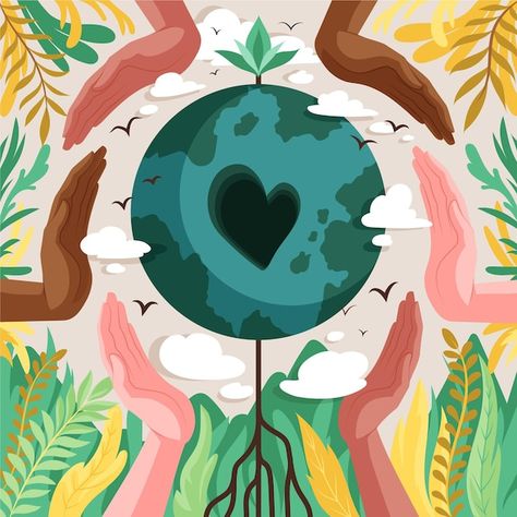 Environment Day Illustration, Beta Fish Drawing, Pencemaran Udara, Planet Illustration, Earth Day Posters, Earth Poster, Environment Painting, School Murals, Day Illustration