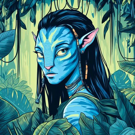 Avatar Drawings Pandora, Avatar Acrylic Painting, Avatar Coloring Pages, Avatar Painting, Avatar Drawing, Na'vi Oc, Aesthetic Cartoon, Avatar Art, Aries Art