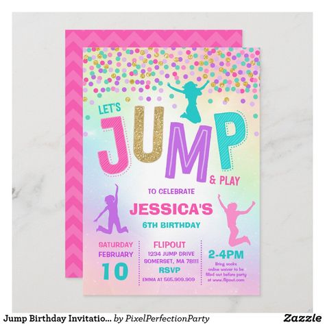 Jump Birthday Invitation Jump Trampoline Party Party Bounce House, Jump Party Invitations, Trampoline Birthday Party, Trampoline Party, Jump Party, Park Birthday, Cadeau Photo, Trampolines, Bounce House