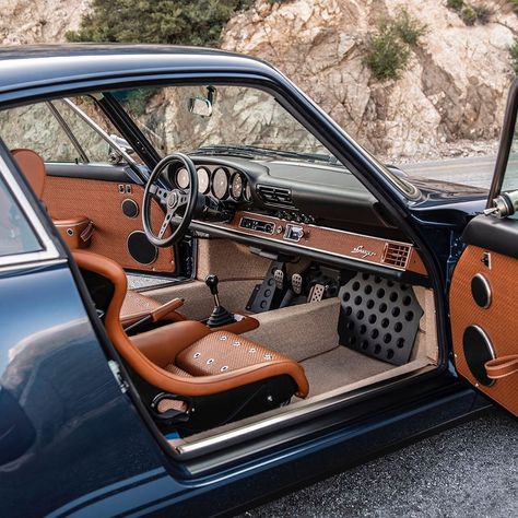 3,327 Likes, 10 Comments - Drew Phillips Photography (@drewphillipsphoto) on Instagram: “Another look inside the @singervehicledesign Pebble Beach commission #singervehicledesign #porsche…” Porsche 356 Interior, Porsche Interior, Porsche Brown Interior, Vintage Porsche Interior, Drew Phillips, Vintage Porsche Photography, Porsche 924 Interior, Singer Vehicle Design, Custom Porsche