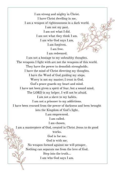 Christian affirmations list God Says You Are, God Says I Am, Biblical Affirmations For Kids, Who Does God Say I Am, Who God Says I Am Printable, Who God Says I Am, I Am What God Says I Am, Who God Says I Am Affirmations, Christian Affirmations