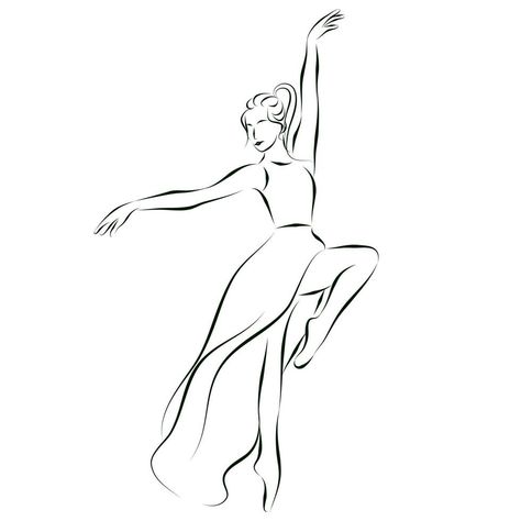 sketch drawing of an elegant dancer in a dance, a ballerina in a long dress Line Drawing Dancer, Lady Dancing Drawing, Dancer Drawing Simple, Dance Drawings Easy, Dancing Drawing Reference, Ballet Dancer Drawing, Dancing Sketch, Dancer Illustration, Dance Drawing