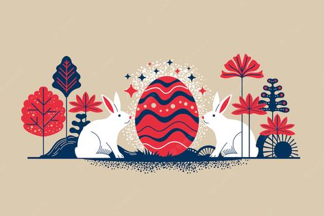 Premium Vector | Retro style illustration happy easter greeting card with flowers eggs and rabbit elements Easter Graphic Design, Easter Poster, Happy Easter Greetings, Easter Illustration, Seasons Greetings Card, House Logo Design, Happy Easter Card, White Rabbits, Easter Greeting Cards