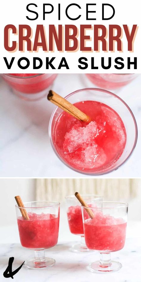 If you're looking for a fun holiday-inspired cocktail idea to serve at parties this season you need to make this frozen Cranberry Vodka Slush! These Christmas cranberry cocktails are perfect for making ahead, ready to serve to guests at your next holiday party! Fun Summer Cocktail Recipes, Vodka Slush Recipe, Vodka Recipes Easy, Cocktail For A Crowd, Vodka Slush, Orange Juice And Vodka, Vodka Cocktails Easy, Slush Recipes, Easy Alcoholic Drinks