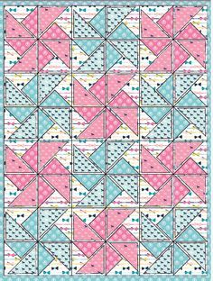 Triangle Quilt Tutorials, Pinwheel Flower, Pinwheel Quilt Pattern, Polka Dot Chair, Quilting Designs Patterns, Half Square Triangle Quilts, Quilt Sewing Patterns, Geometric Quilt, Baby Quilt Patterns