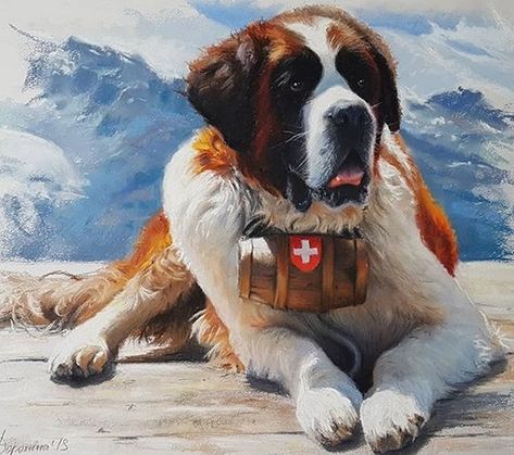 14 Amazing St. Bernard Artworks | PetPress St Bernards, Saint Bernards, Anime Picture Hd, St Bernard Dogs, Bernard Dog, Cat Art Print, St Bernard, Dog Paintings, Saint Bernard