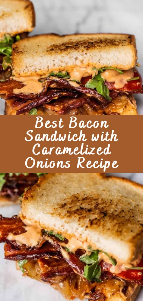 Best Bacon Sandwich with Caramelized Onions Recipe Best Bacon Sandwich, Bacon Sandwiches Ideas, Turkey Bacon Sandwich Recipes, Fried Baloney Sandwich, Bacon Lunch Ideas, Bacon Sandwich Ideas, Canadian Bacon Recipes Breakfast, Canadian Bacon Sandwich, Toastie Recipes