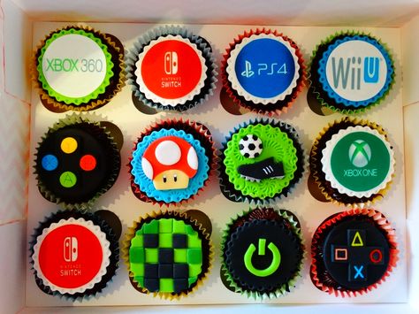 Game Cupcakes, Gaming Cupcakes, Gamer Cupcakes, Video Game Birthday Cupcakes, Video Game Cupcake Cake, Gamer Cupcakes Birthday, Video Game Cupcakes, Gaming Theme Cupcakes, Video Game Themed Cupcakes