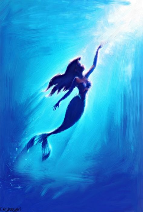 Little Mermaid Painting by Caitybabygirl on DeviantArt Little Mermaid Painting, Sea Drawing, Disney Canvas Art, Walt Disney Characters, Disney Paintings, Mermaid Photos, Moonlight Painting, Fantasy Mermaids, Mermaid Swimming