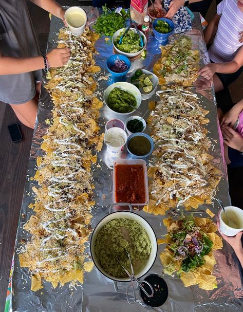 Nacho Table! Taco/nacho Bar, Nacho Table Party Ideas, Table Nachos, Nacho Table, Verde Enchiladas, Poblano Chili, Nacho Bar, Queso Dip, Taco Bar