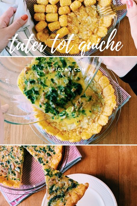 Tater Tot Crust Quiche, Quiche With Tater Tot Crust, Quiche And Salad, Tater Tot Crust, Quiche With Sausage, Tator Tot Recipe, Quiche Crust Recipe, Quiche Crust, Spinach Sausage