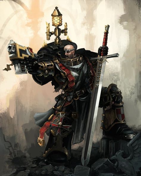 Art of Warhammer on Instagram: “The Black Templars are a Loyalist Second Founding Space Marine Chapter derived from the Imperial Fists' gene-seed and their Primarch, Rogal…” Space Marine Art, Grey Knights, Warhammer 40k Art, Warhammer Models, Space Wolves, Warhammer 30k, Warhammer Art, 다크 판타지, Warhammer 40k Artwork