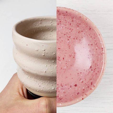 Joe Thompson (he/him) on Instagram: “Sintered glaze sprinkles before and after firing (different piece though). These are small sintered chunks of one glaze suspended in…” Pottery Before And After Firing, Splatter Glaze Pottery, Under Glaze Painting Ceramics, Clay Glazing, Glaze Combos, Pottery Inspo, Ceramic Glazes, Ceramic Glaze Recipes, Pottery Handbuilding