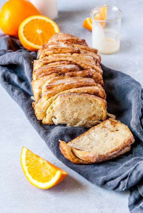 Vegan Orange & Cinnamon Pull-Apart Bread recipe | Red Star Yeast Vegan Holiday Desserts, Cinnamon Pull Apart, Vegan Bread Recipes, Cinnamon Pull Apart Bread, Vegan Bread Recipe, Orange Glaze, Vegan Food Recipes, Vegan Holidays, Vegan Eats