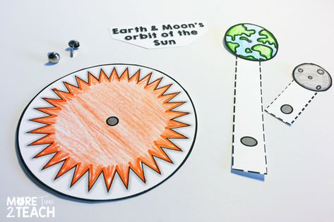 The best way to clear up misconceptions kids have is by letting them experience on their own. By making models of the Earth & Moon's orbit around the Sun, students gain a better picture of what's really going on in space. This activity is also great for interactive notebooks! Earth Sun And Moon Project, Sun Earth Moon Model Project, Science Third Grade, Model Of Earth, Sun Activity, Middle School Health, Sun Moon Earth, Moon Activities, Earth Sun And Moon