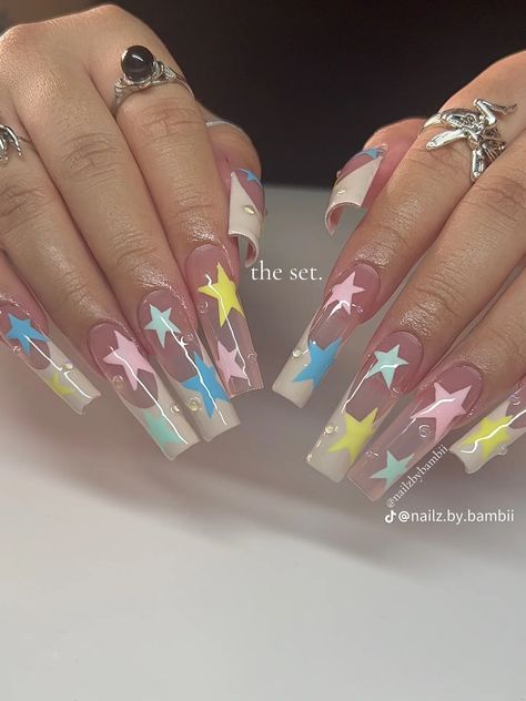 Music Nails, Summery Nails, Really Cute Nails, Short Nail, Unique Acrylic Nails, Kawaii Nails, Star Nails, Tyler The Creator, Pretty Acrylic Nails